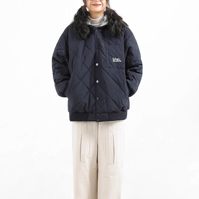 FISSXS 冬季新款菱形格加厚棉衣男休闲宽松情侣可脱卸帽棉服外套