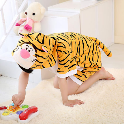 小老虎衣服连体睡衣2025新款男童夏季女童动物服装纯棉儿童跳跳虎