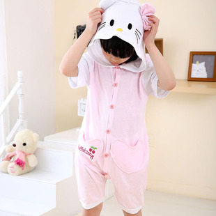 KT猫儿童连体睡衣2男孩3小孩4岁5夏天67纯棉8全棉9宝宝女孩衣服薄
