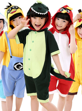 儿童连体睡衣夏天半袖2到3至4中小童5男童6女孩7周岁8宝宝9恐龙10