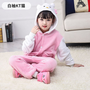猫咪冬8到9岁连体衣10KT凯蒂猫睡衣11男童12法兰绒13女童15儿童14