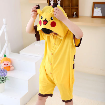 皮卡丘连体睡衣儿童男孩恐龙卡通儿童服装动物夏季女孩比卡丘衣服