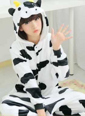 奶牛连体秋冬季女孩睡衣爬服
