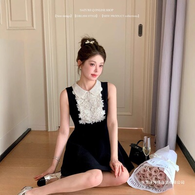 杨小卷 露思同款miu系千金蕾丝娃娃领连衣裙法式无袖小黑裙生日裙