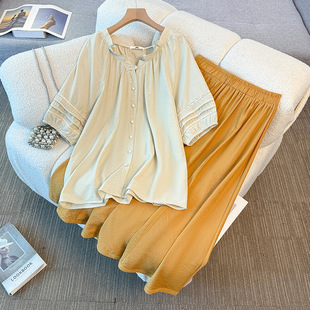 350斤大码 时尚 女装 新款 减龄上衣半身裙多巴胺两件套 胖mm夏季 130