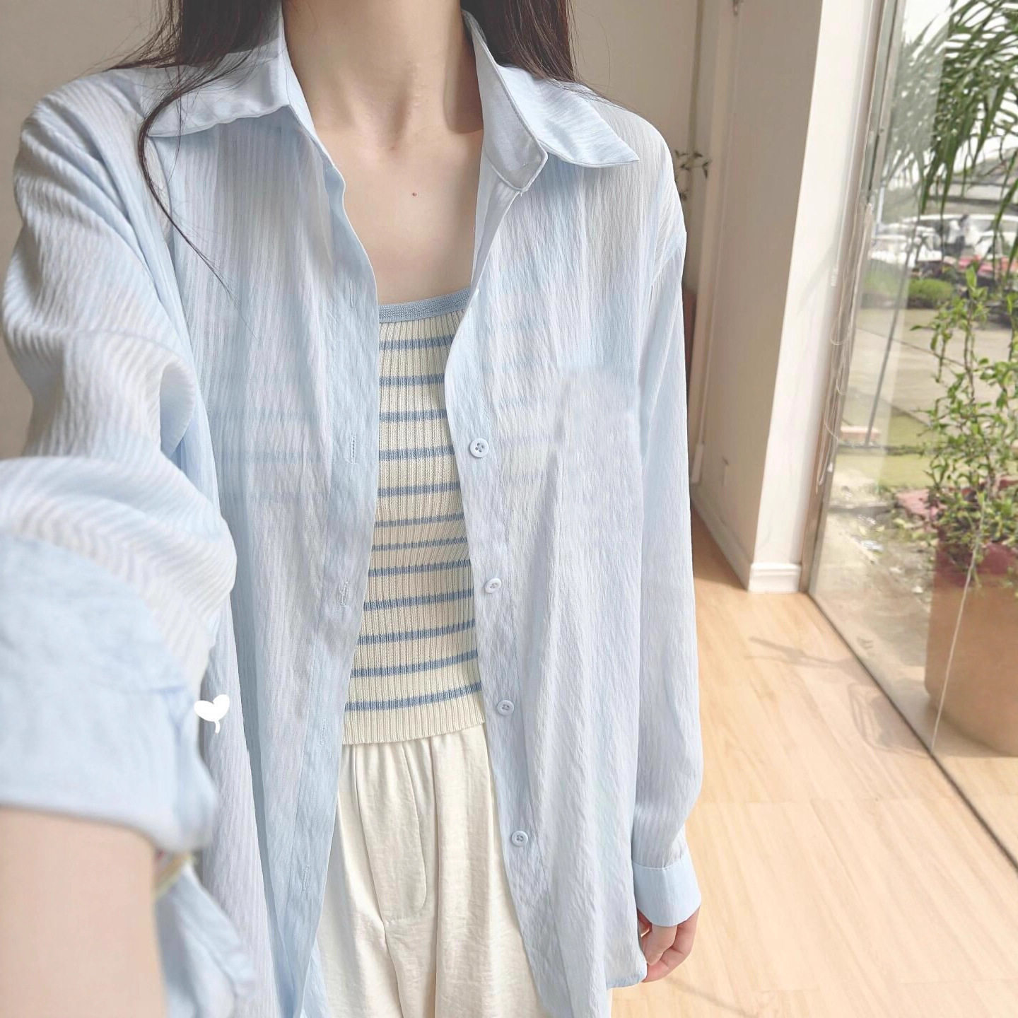 防晒衬衫外套女夏款2026薄款新品蓝色法式小个子衬衣小众早春上衣