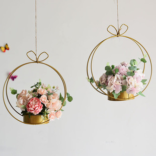 金属壁挂花篮几何插花挂墙鲜花花架铁花篮花艺创意新款悬挂花篮