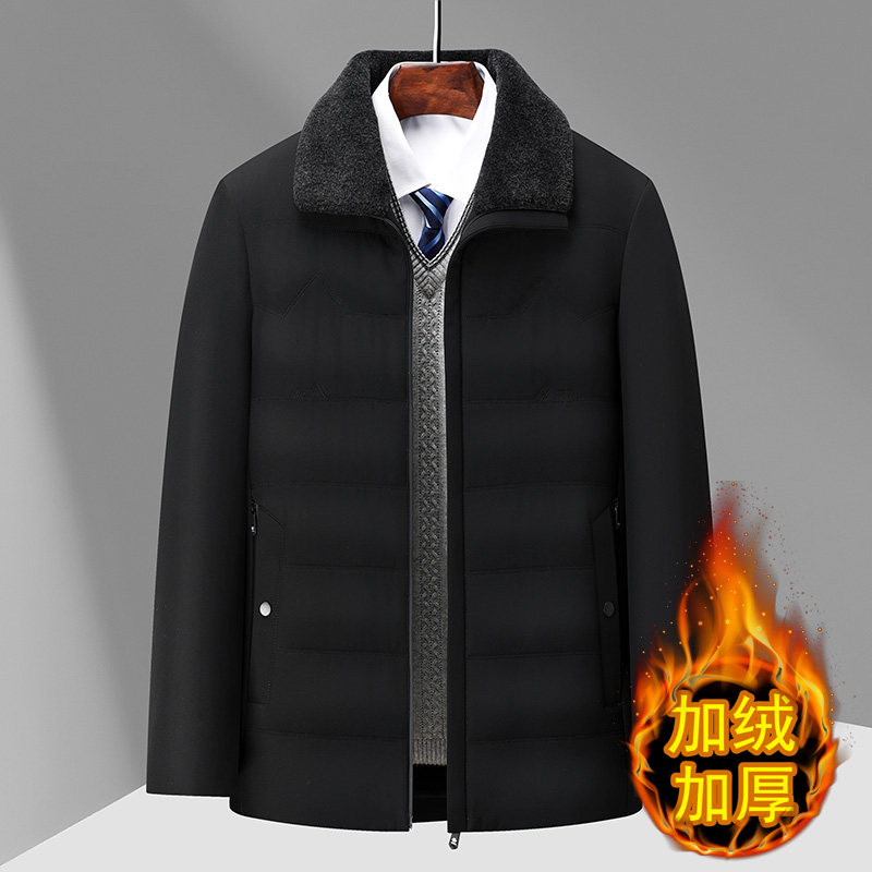 加绒加厚翻领棉衣男士冬季中老年