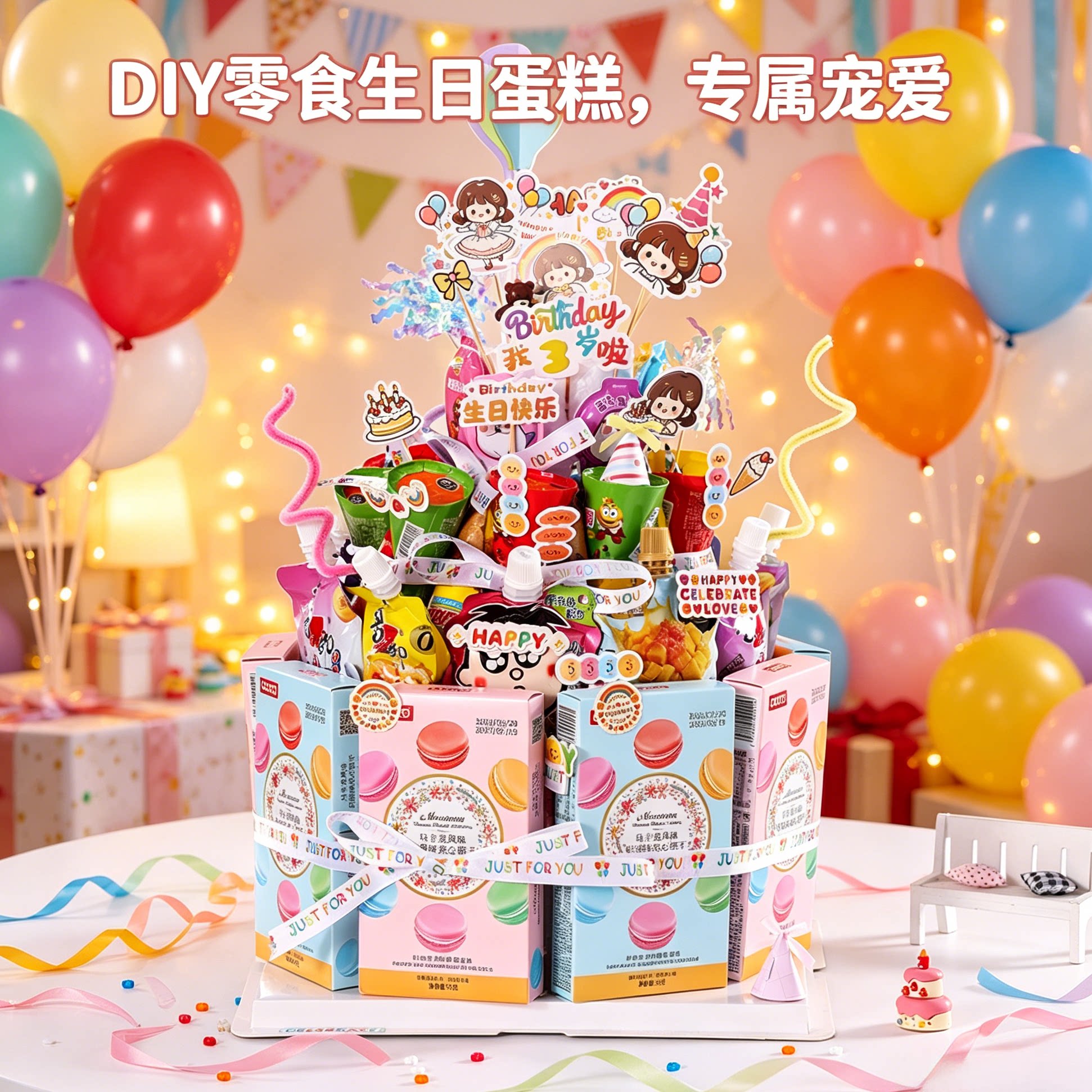 儿童生日卡通零食礼包装饰套装