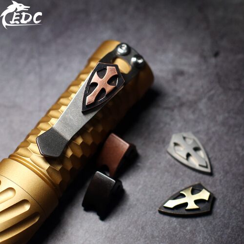 EDC十字军第九区背夹坠螺丝钛合金红铜紫铜黄铜手电夹折刀坠配饰