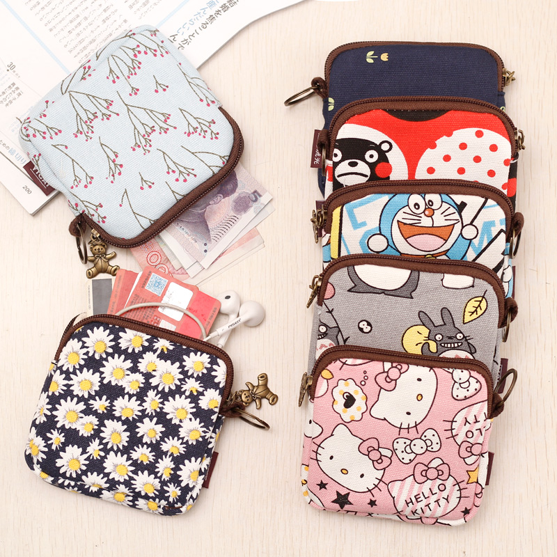 Coin purse female mini cute key bag card bag fabric canvas earphone storage small bag student cloth bag wallet