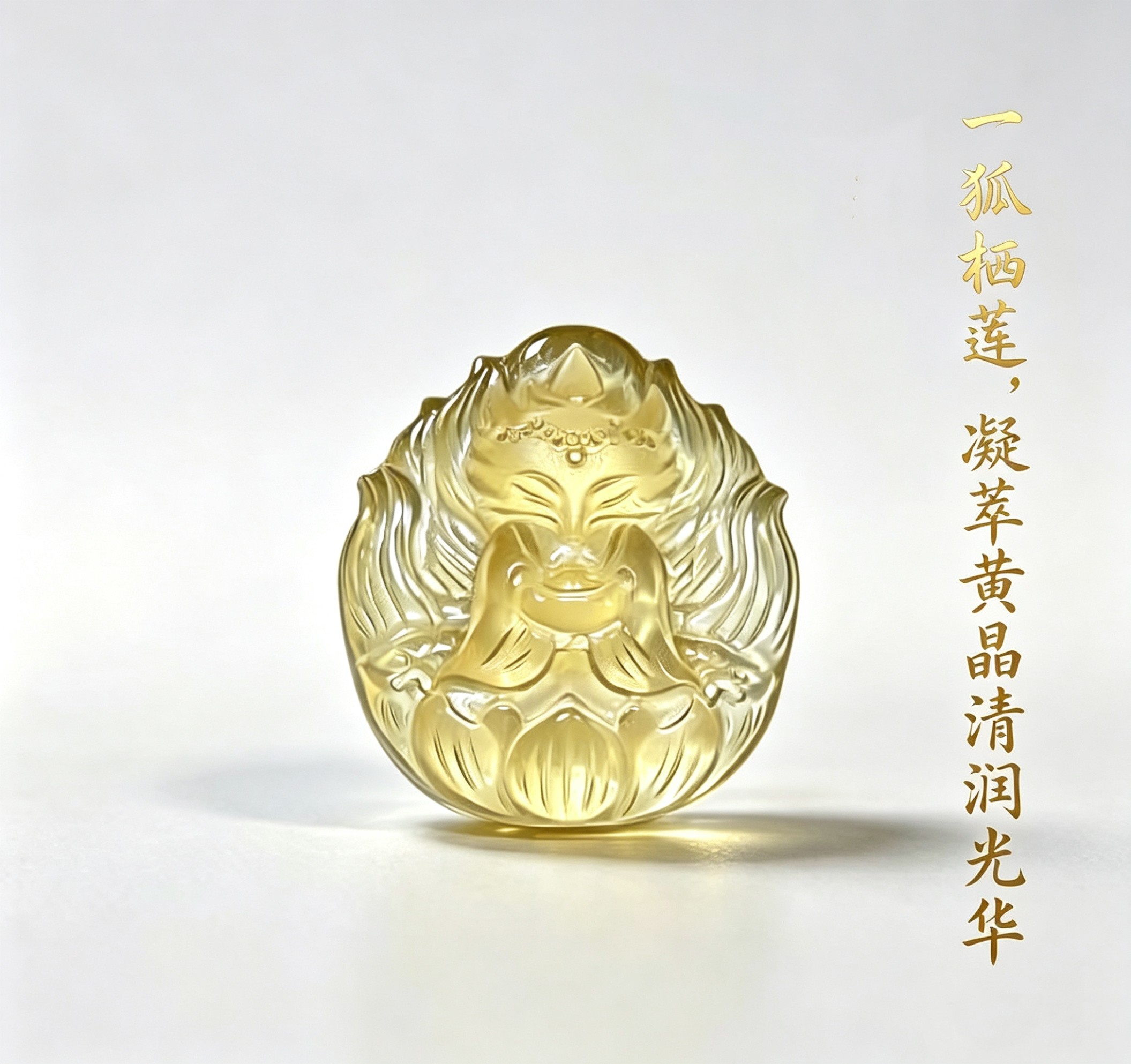 天然黄水晶狐狸吊坠九尾灵狐白色狐雕刻黄水晶项链女友闺蜜礼物