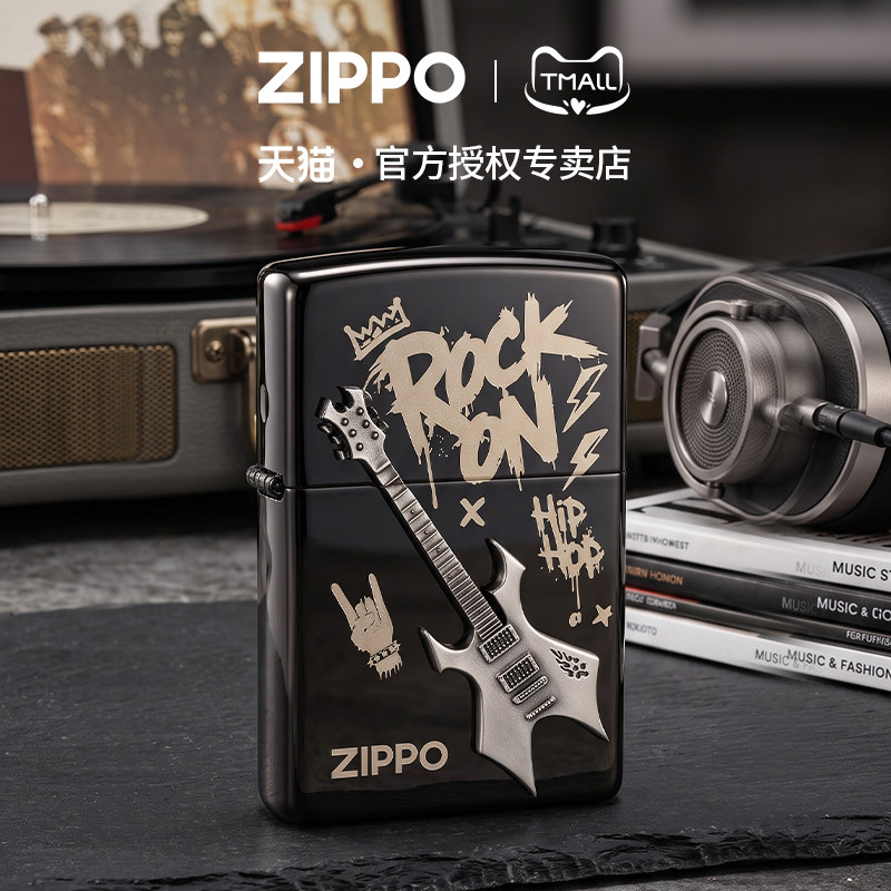 zippo打火机黑耀音浪黑冰贴章个性摇滚官方正品新机无油男士礼物