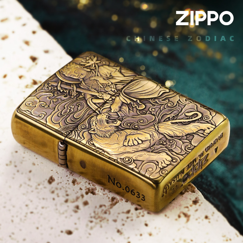 zippo打火机正版 美国原装正品黄铜盔甲十二生肖 男士zppo正品礼