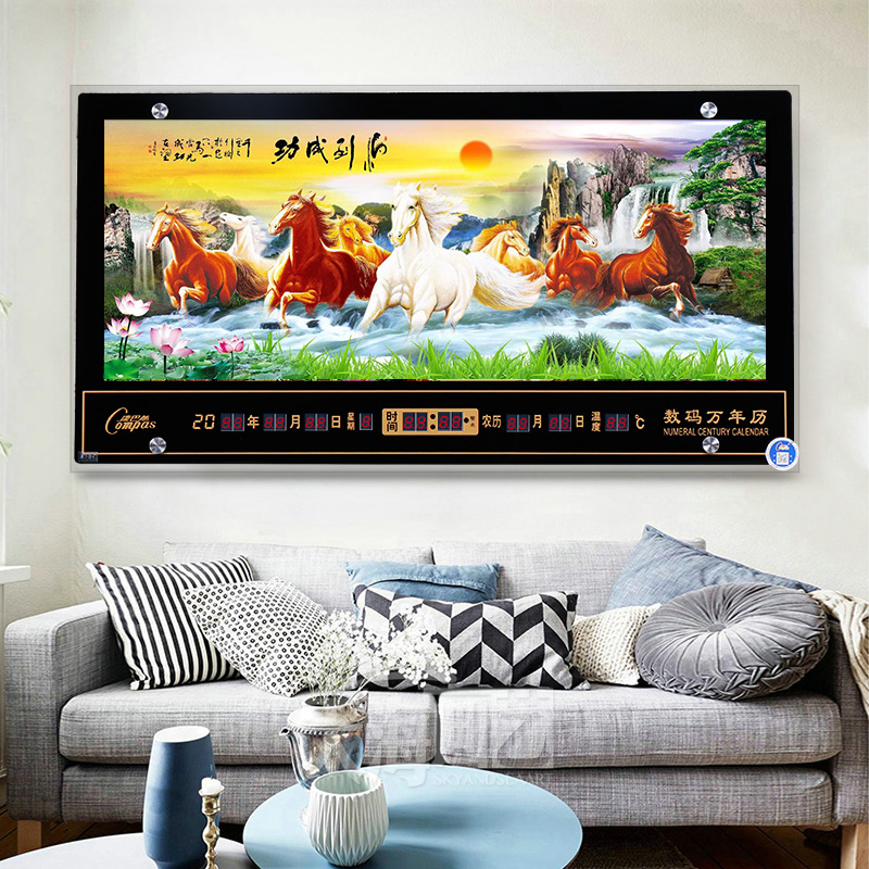 康巴丝数码万年历LED电子挂钟表夜光静音客厅风景创意时尚日历钟