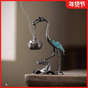 本年年新款小仙鹤香炉莲花吊炉创意家用摆件室内小香薰炉祥云香