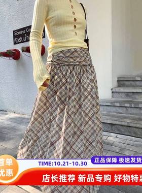 UNITY MODE 高腰a字高个子网纱凉感格子半裙飘逸针织半身裙长裙夏