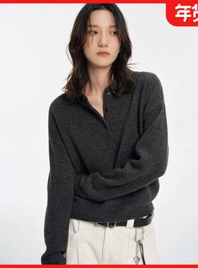 USLIN质羊毛Miu复古百搭Polo翻领针织毛衣2025秋显瘦长袖原装新品