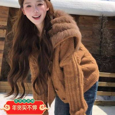 美拉德穿搭大翻毛领毛衣外套女