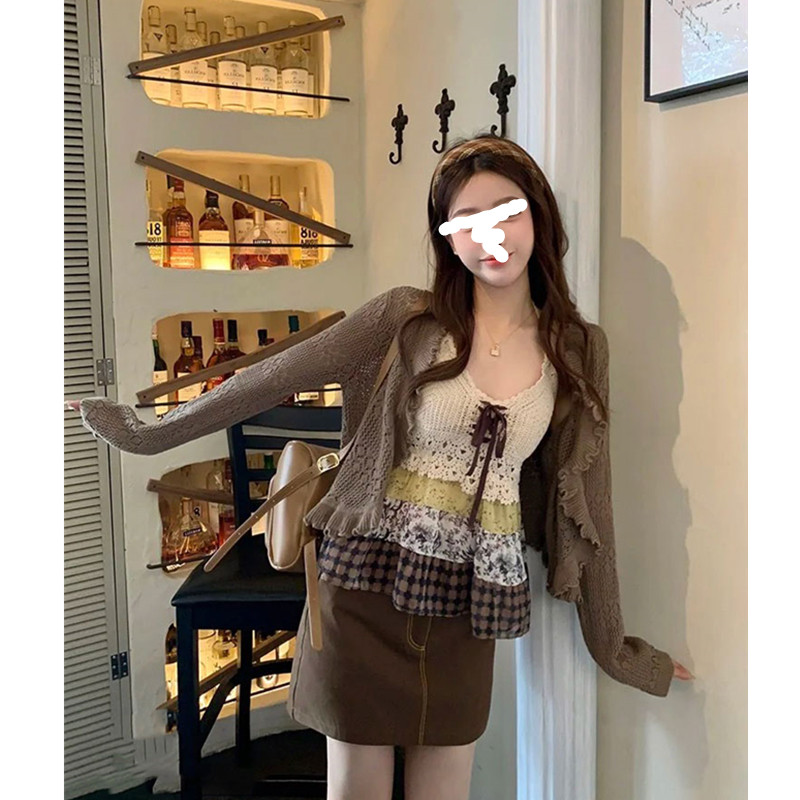 古着泰辣夏季海边度假百搭重工甜辣小吊带上衣女内搭毛针织衫套装