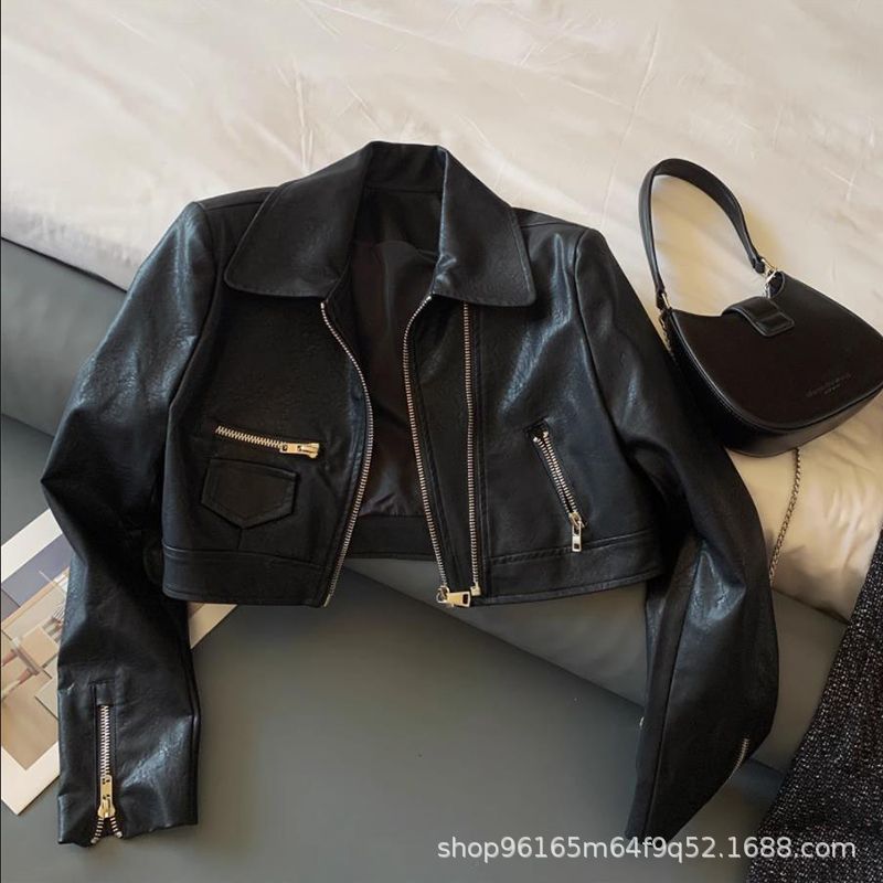 美式潮牌机车服修身短外套女双拉链水洗PU皮衣炸街百搭pu皮衣