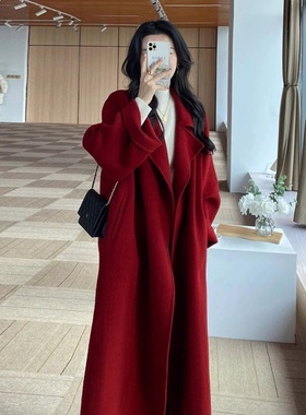 红色过年女装双面毛呢子大衣秋冬季2025新款流行小个子毛呢外套女