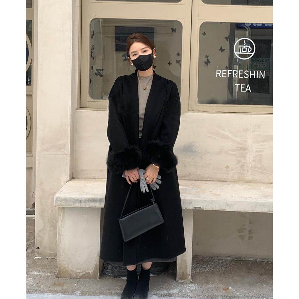 赫本风高级感超好看气质毛毛袖毛呢外套黑色呢子大衣女秋冬中长款,女装/女士精品,毛呢外套,淘宝优惠券,粉丝福利购,淘宝优惠卷