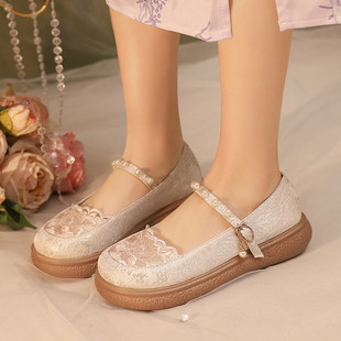 春秋古风汉服鞋子布鞋厚底民族风刺绣花鞋旗袍马面裙平底学生单鞋