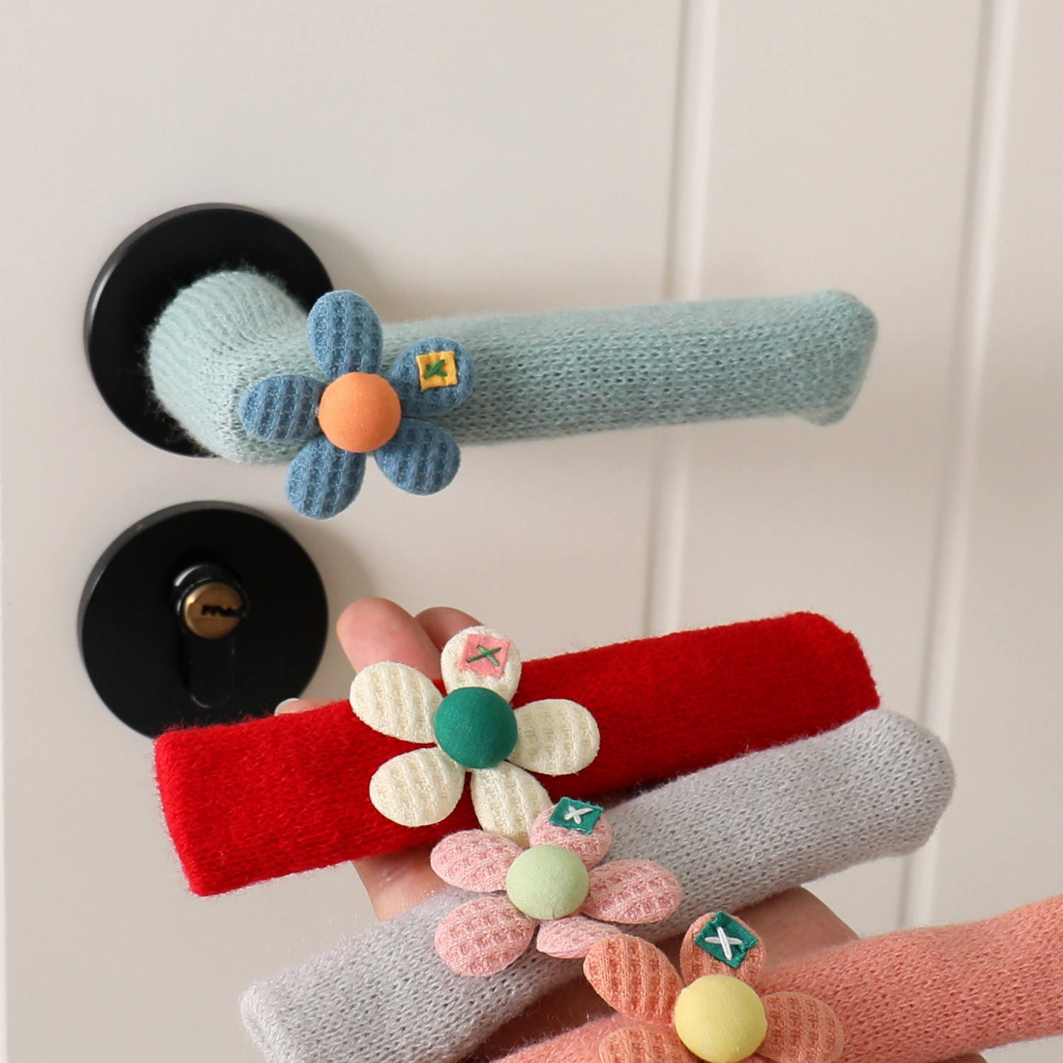 门把手保护套加厚防盗门入户门防碰撞拉手套家用卧室门花朵手柄套