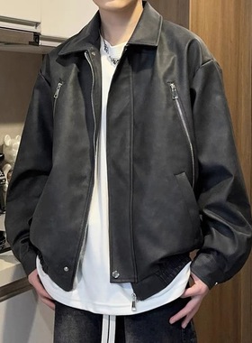 FOG EMMA美式复古皮衣外套男秋冬季做旧设计感小众重工水洗皮夹克