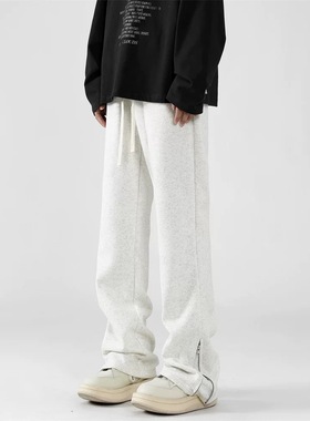 FOG EMMA美式高街拉链卫裤直筒灰色运动裤秋冬男女微喇百搭休闲裤