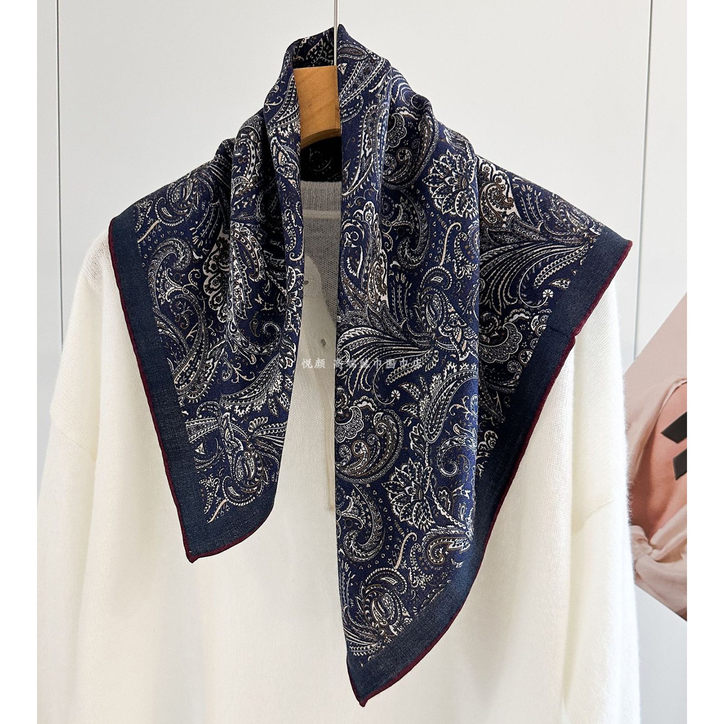 2025新款双面藏蓝酒红色围巾
