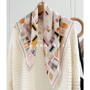 浪漫柔粉色调缤纷色块高级双绉真丝丝巾薄款桑蚕丝围巾小方巾女士