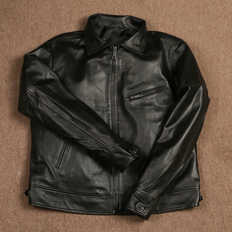 修身春秋休闲真皮外套机车服翻领