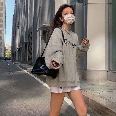 New fried Street grey hoodless sweater women's fashion loose Korean spring and autumn thin top