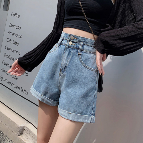 Summer 2022 new denim shorts women's high waist slim A-shaped design, versatile wide leg hot pants