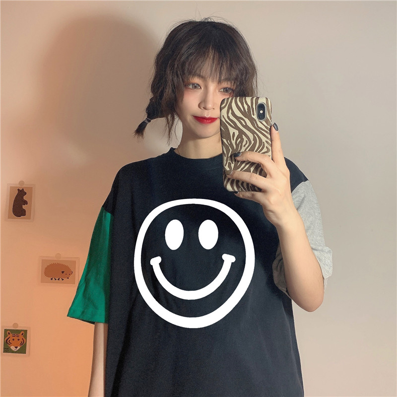 Real shot 2021 summer short sleeve printed T-shirt women's short sleeve round neck top loose and versatile cotton