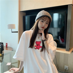 Spring and autumn Korean version new thickened and fluffy medium length bear Print Long Sleeve T-Shirt