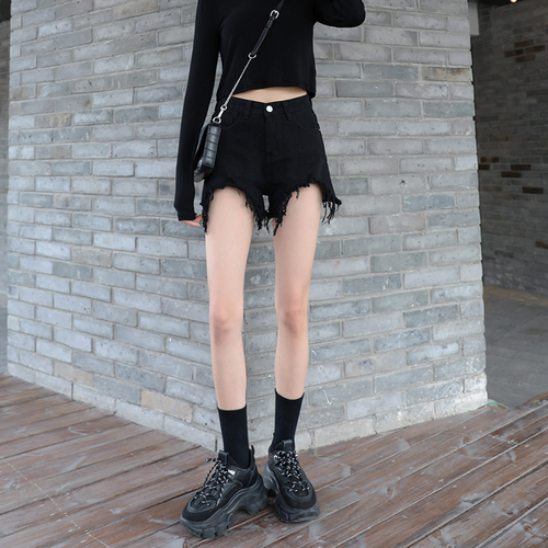 Black Denim Shorts women's 2022 summer new ins high waist thin loose wide leg hot pants trend