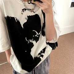 Official figure 2021 summer white print bottom coat Korean style versatile chic top versatile summer wear 6535 cotton