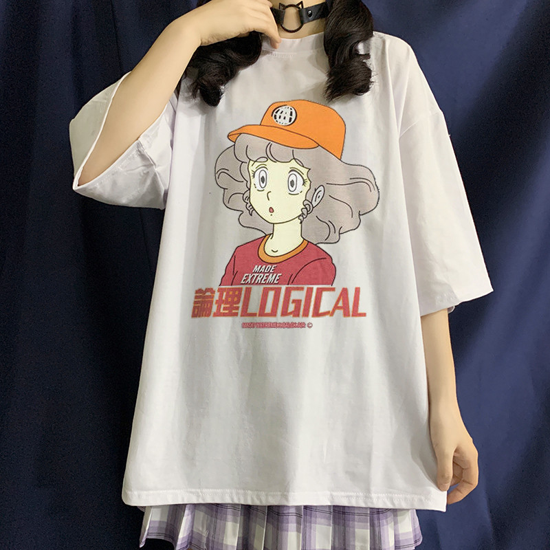 實拍夏季日系印花寬鬆版短袖恤女學生