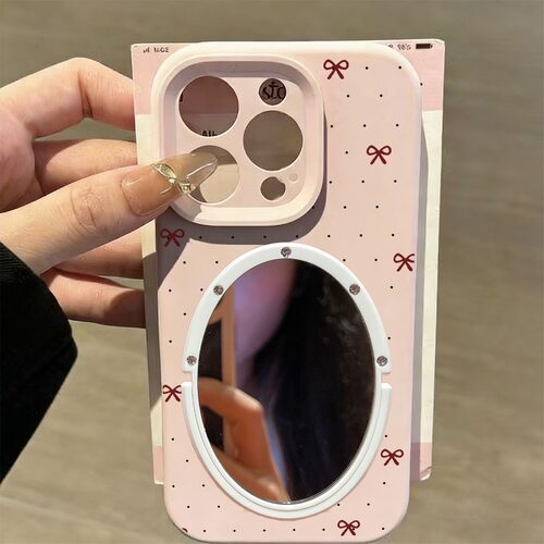 糯米壳波点蝴蝶结iPhone17手机壳镜子15promax苹果16带支架15防摔14软13精孔12保护套11新款xr全包xsmax