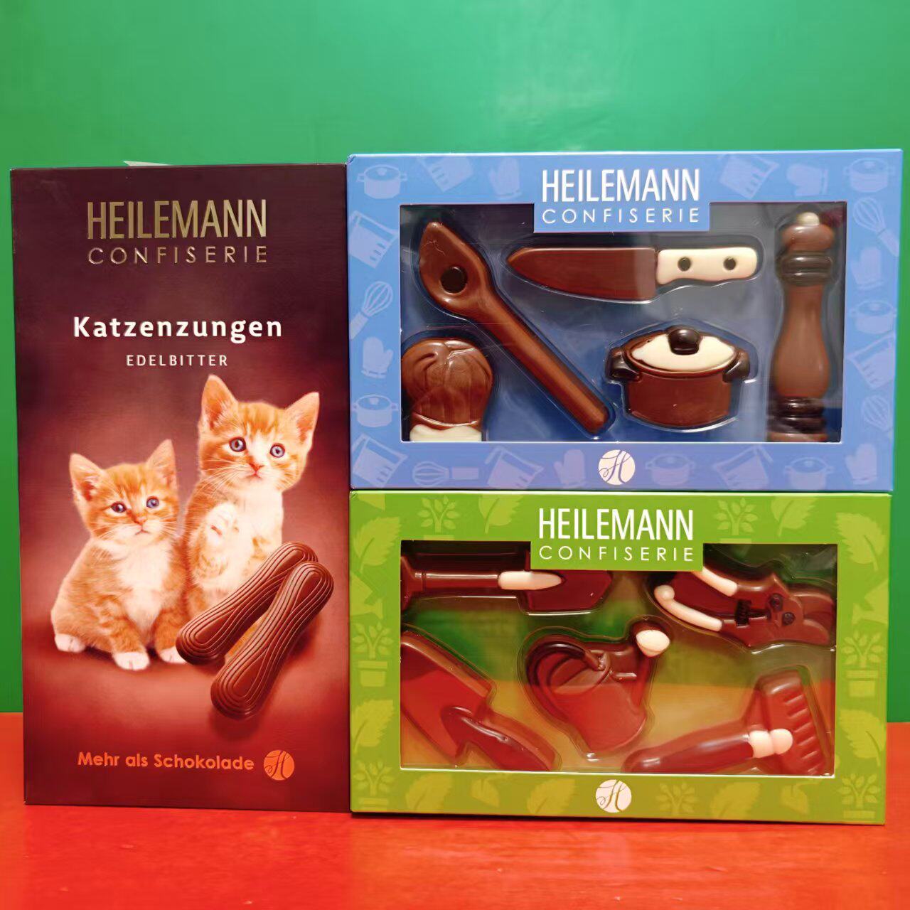 临期特价 德国进口海莱曼恩猫舌形黑巧克力恩厨具形工具形巧克力