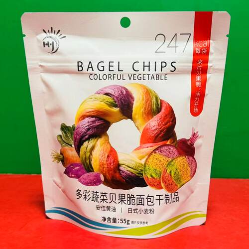 临期特价 九日多彩蔬菜贝果脆面包干制品55g袋装 下午茶零食糕点