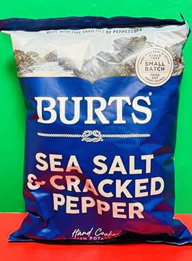 临期特价英国进口BURTS/啵尔滋海盐胡椒味手工制薯片150g袋装零食