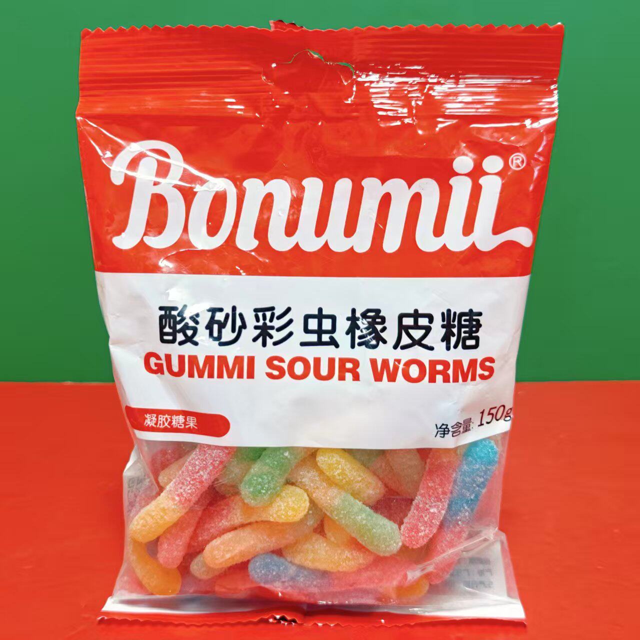 临期特价宝奴咪酸砂彩虫橡皮糖150g袋装办公休闲零食凝胶糖果软糖