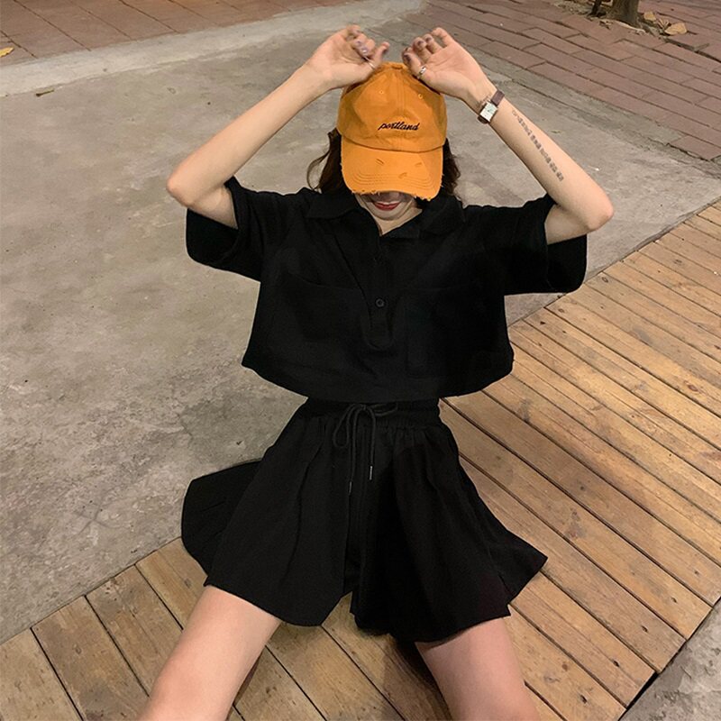 夏季可盐可甜休闲时尚运动风酷盐系炸街短裤两件套装女