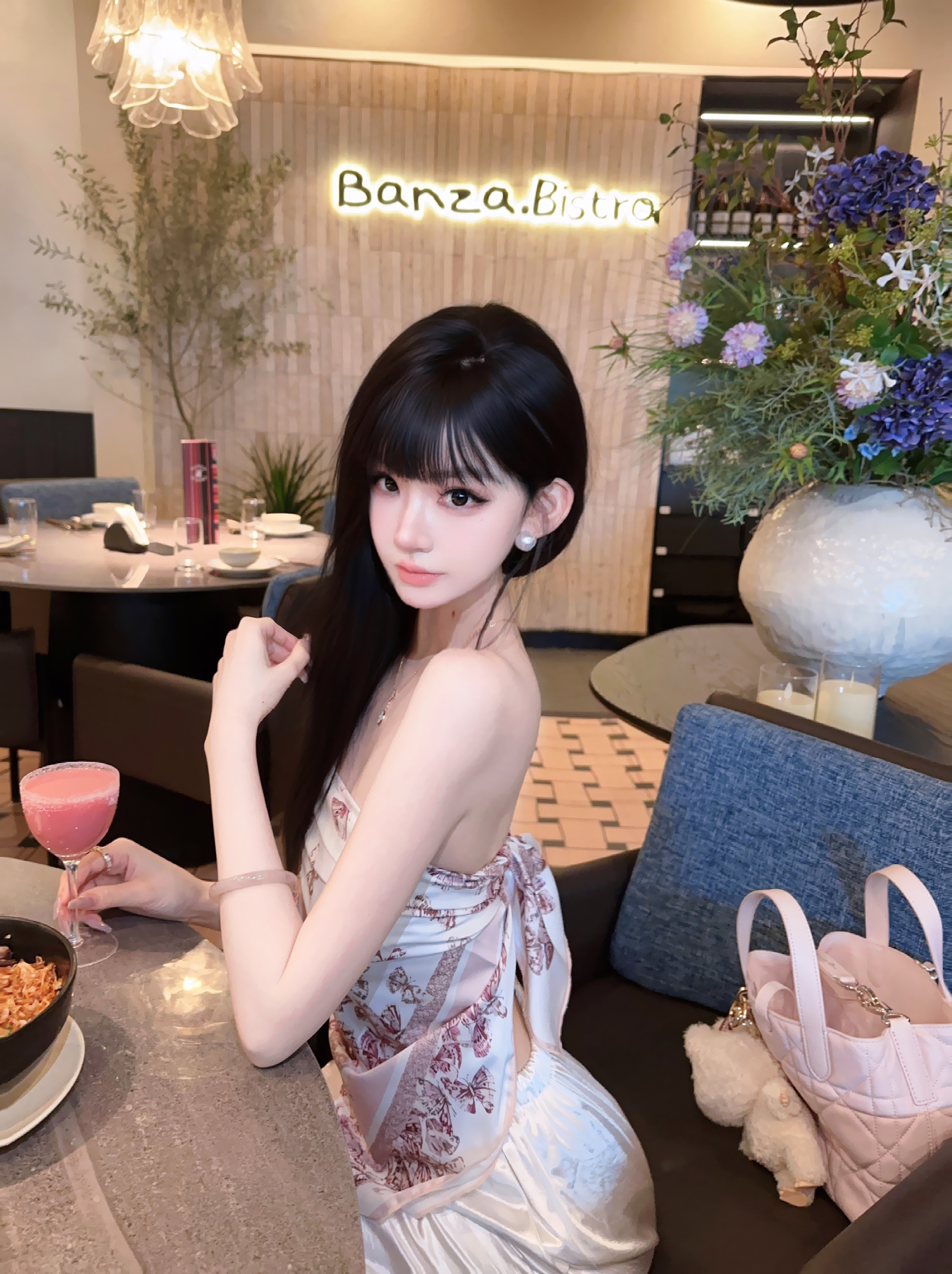 Eva君君酱法式气质缎面蝴蝶印花丝巾绑带抹胸上衣女性感纯欲背心