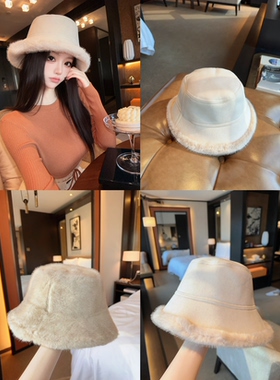 Evs君君酱韩系麂皮绒毛边两戴渔夫帽女秋冬保暖百搭显脸小水桶帽