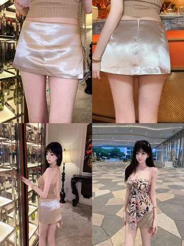 Eva君君酱气质百搭低腰防走光半身裙女显瘦缎面纯色韩系mini短裙